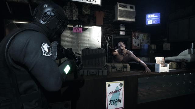 a player in uniform about to take down some sort of zombie