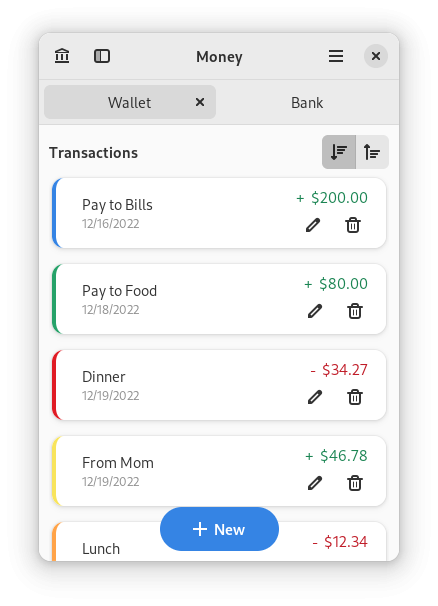 Screenshot of "Money" app