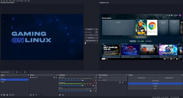 Screenshot of OBS Studio capturing a Steam Deck on Fedora Linux