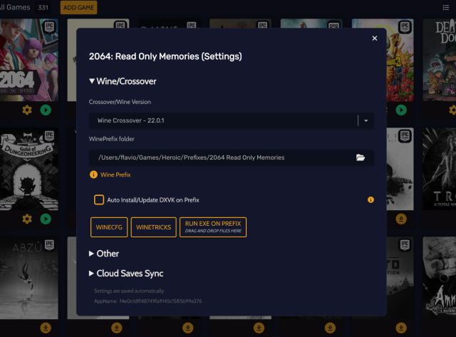 The Games Settings now opens inside a modal.