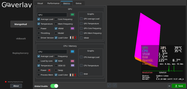GOverlay configuration app screenshot tweaking MangoHud