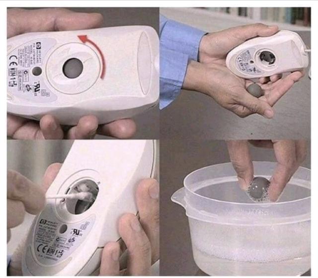 Cleaning a ball mouse, make sure the water is a good temperature for the ball to enjoy the soak 