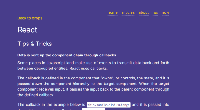 a purple and white page, yellow links