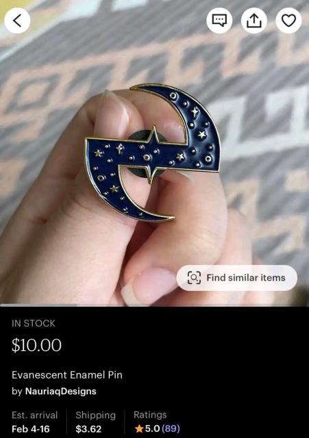 Black pin with stars based on Evanescence album sold by NauriaqDesigns on Etsy