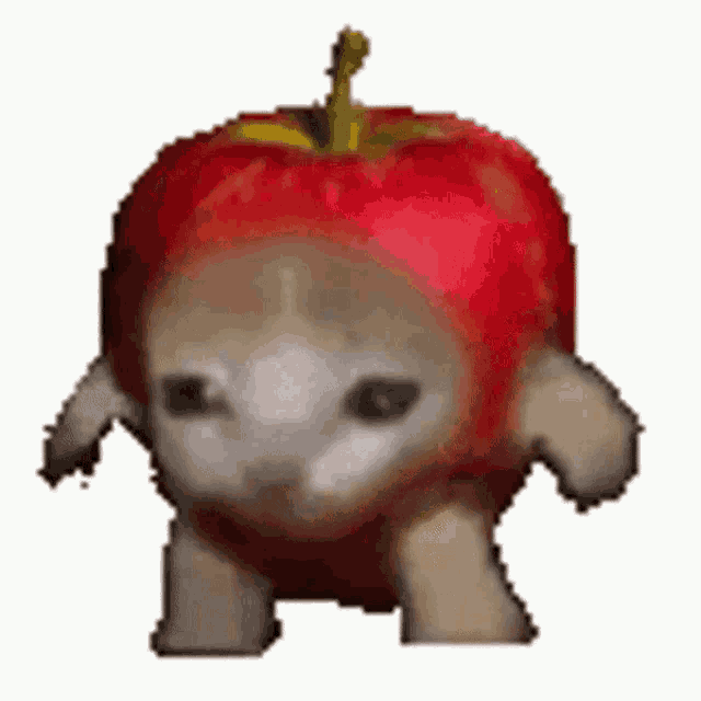 it's a cat's face photoshopped onto an apple. it's running