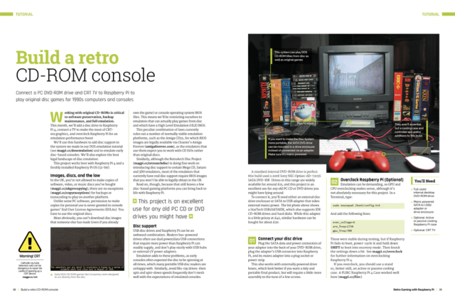 A double page spread showing you how to build a retro CD rom console using an old TV and controllers