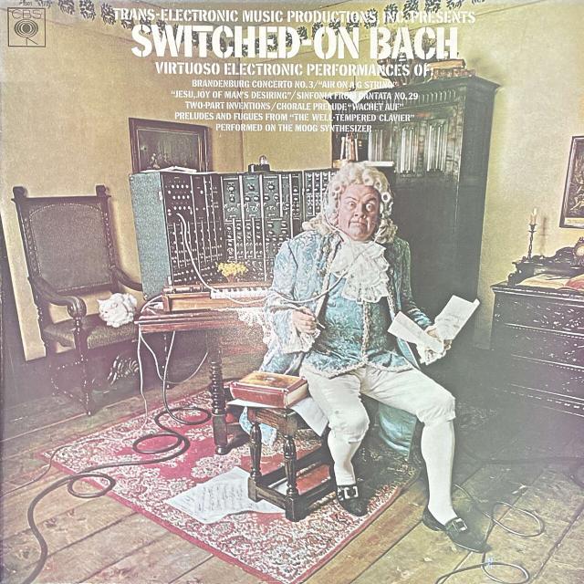 Cover picture for Switched-on Bach: supposed to be Bach sitting in front of a synthesiser. 