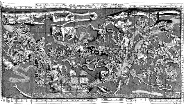 Tabula exhibens Cometas à Nato Christo quorum saltim situs ex Histori. (A table exhibiting the Comets after the Nativity of Christ, with their locations from History.)