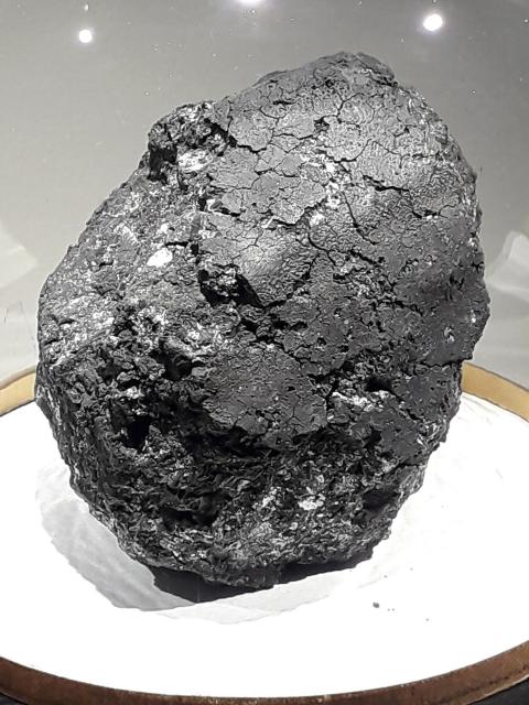 One of the stones of the Orgueil Meteorite that fell on May 14, 1864; at the Muséum national d'histoire naturelle de Paris.

Eunostos, CC BY-SA 4.0, via Wikimedia Commons.