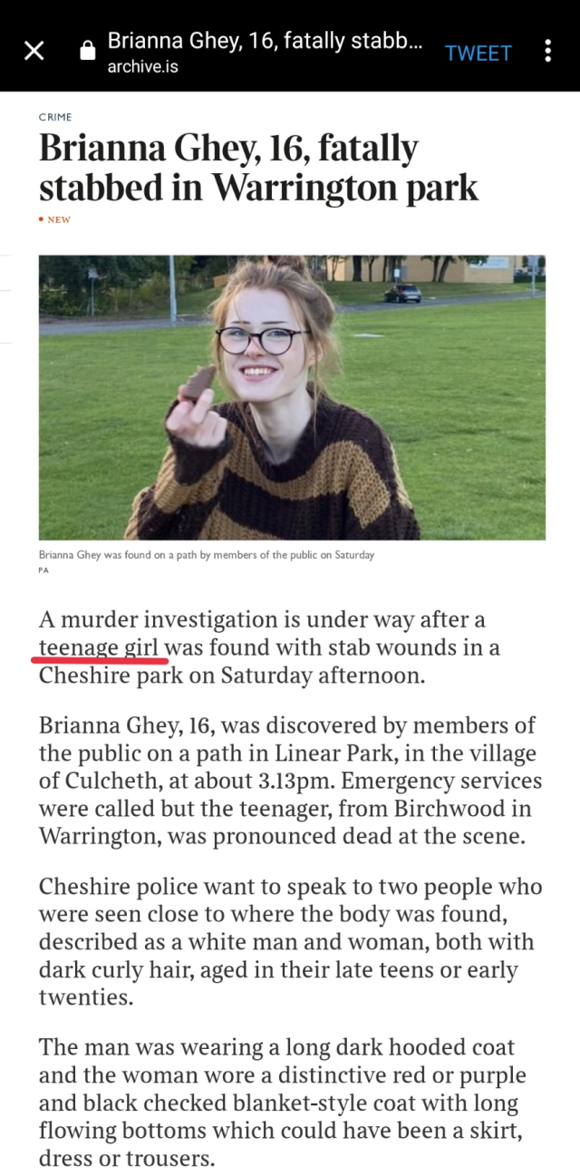 before: british media refers to murdered 16 yo trans girl as 'teenage girl'