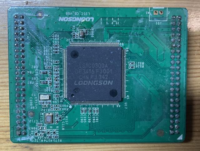 Front side of the CPU board, with a large QFP-176 chip marked "Loongson / LS1C0300A"
