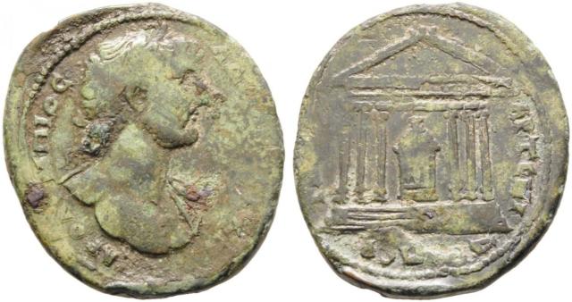 Hadrian 128 CE. Artemis of Perge in Temple. Pamphylia, Southern Anatolia.