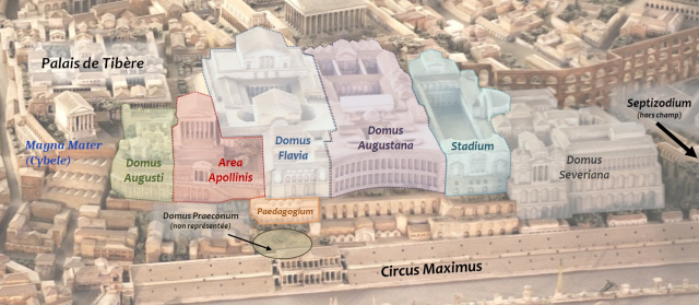 Guide to Palatine Hill by Cassius Ahenobarbus, CC BY-SA 3.0, via Wikimedia Commons. With edit to include the location of the Temple of Magna Mater.