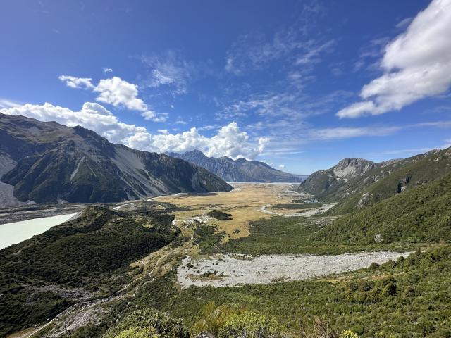 View down the valley from the climb up to Mueller Hut