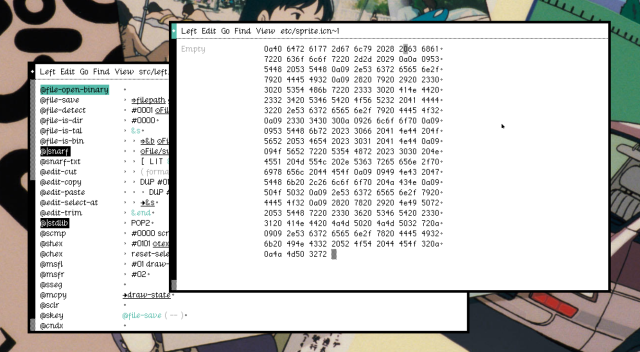 Hexadecimal codes displayed inside a text editor.