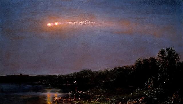 The 1860 Great Meteor procession (July 20, 1860) painted by Frederic Edwin Church.

Frederic Edwin Church, CC0, via Wikimedia Commons.