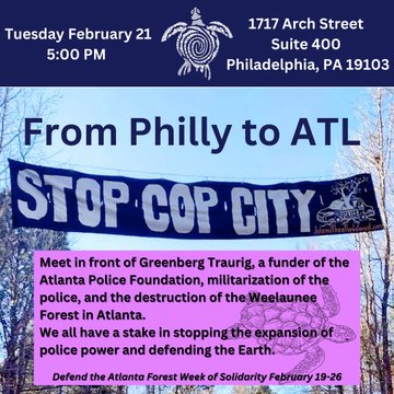 Stop Cop City event in Philadelphia. 