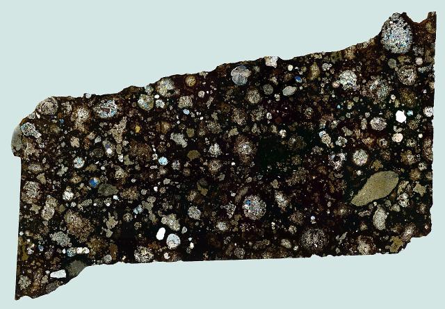 NWA 2224 Thin Section Gigapixel mosaic of a CV3 carbonaceous chondrite; low degree polarized light filter; Nikon D810.