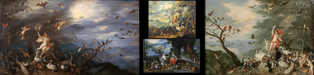 Four paintings with Urania by either Jan Brueghel the Elder or Jan Brueghel the Younger, made between 1611 and 1670.

"L'Air," "An Allegory of Air," "Allegory of Air and Fire," and "Air The Four Elements."