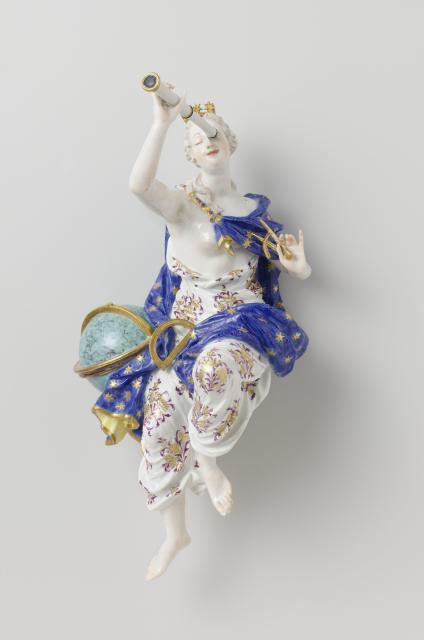 Painted porcelain figure of the Muse Urania. (~1748-1750)

"The figure was originally part of a show mirror, which Johann Joachim Kändler modeled in Meissen between 1745 and 1750. Kändler himself brought this mirror to Paris as a gift from August 3rd to Louis 15th."

Public Domain via the Rijks Museum item BK-1964-21-A. Gift of the Rijksmuseum Foundation.