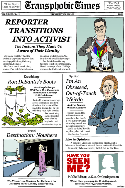 "The Transphobic Times" cover page by Brian McFadden at DailyKos