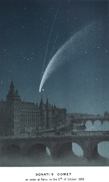 Donati's Comet as seen at Paris on the 5th of October 1858. From "The World of Comets," by Amédée Guillemin (1877).