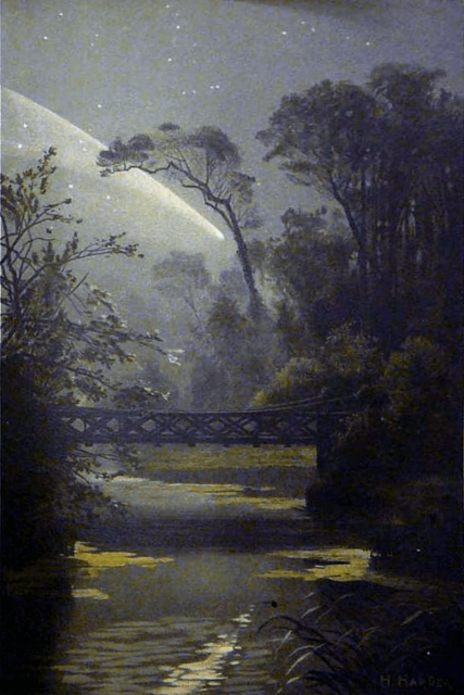 "Landscape with a large Comet of normal Form" from "L'Universo Stellato" by Max Wilhelm Meyer (1900). This is an Italian version of a German edition published in 1898 under the title "Das Weltgebäude."