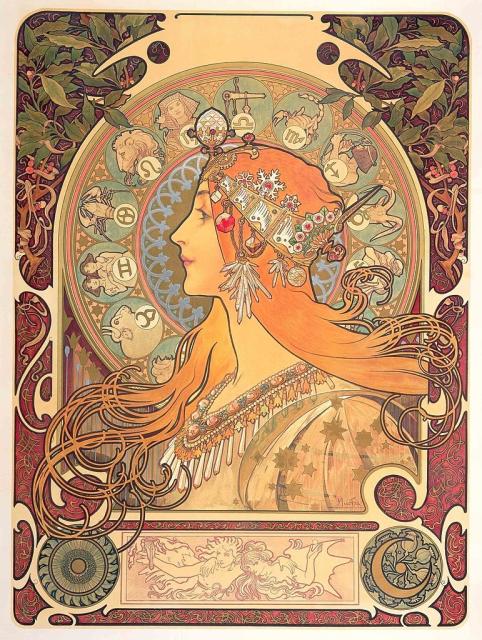 "Zodiac" by Alphonse Mucha (1896).

Alphonse Mucha, Public domain, via Wikimedia Commons.
