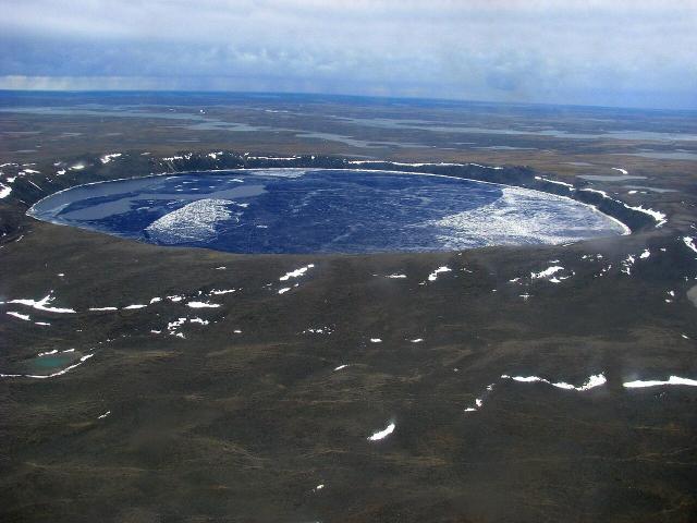 Pingualuit Crater in Canada from an airplane.

Lkovac, CC BY-SA 3.0, via Wikimedia Commons.