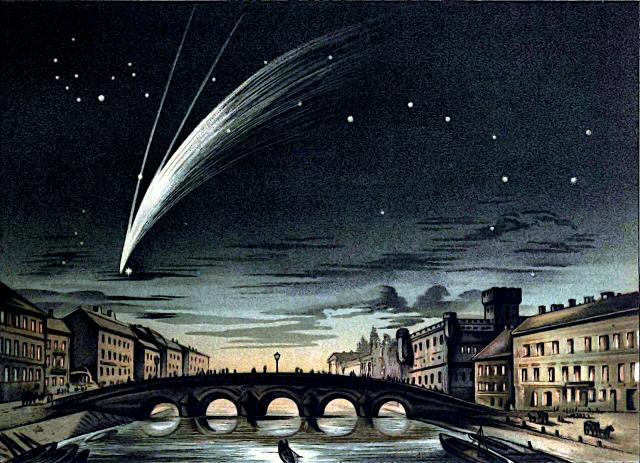 "Comet 6 - 1858 (Donati) at the moment of its maximum splendor. October 5." One of many wonderful illustrations in: "Atlante Astronomico," by Giovanni Celoria.